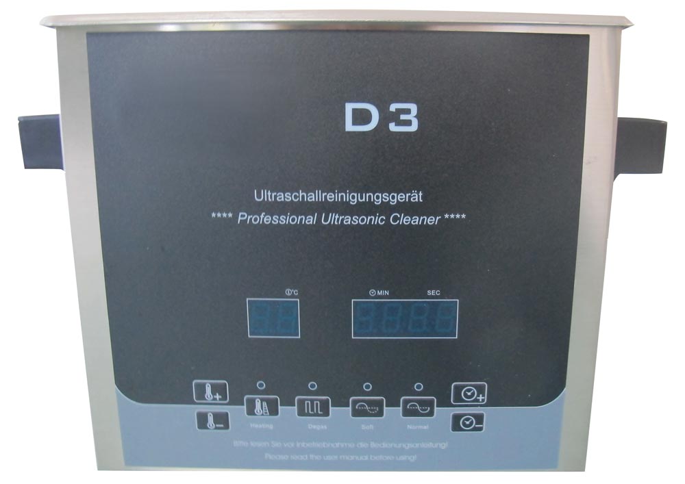 Ultraschall-Reinigungsgerät, Edelstahl, Tankvolumen 3 l, Leistungsaufnamhme, 420 W, inkl. Edelstahlkorb, BxTxH 265x160x235 mm
