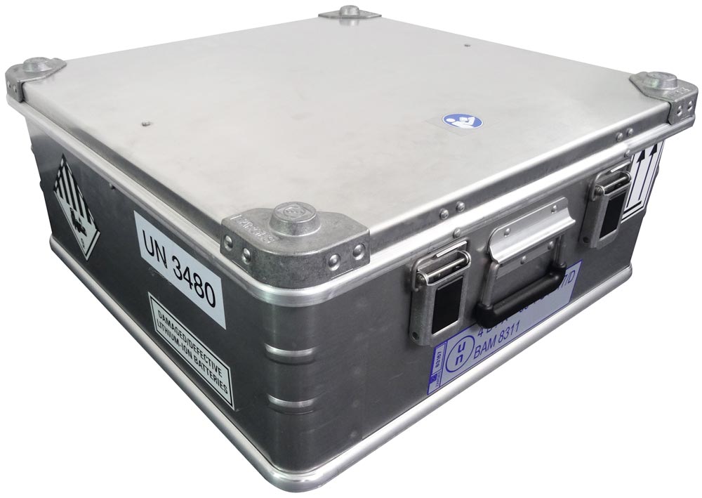 Aluminium-Transportbox für Akkus, BxTxH 600x600x250 mm, Gewicht 11,5 kg
