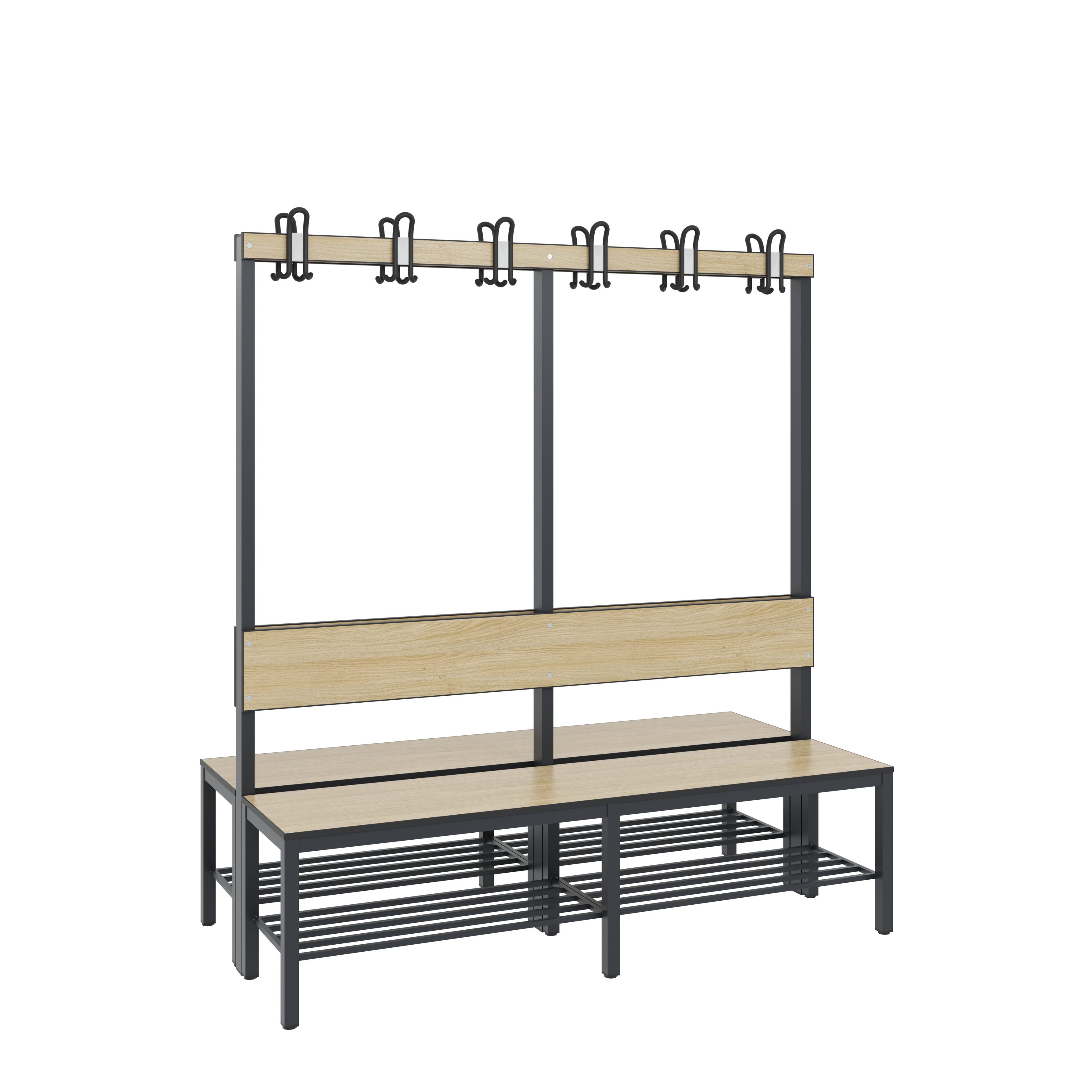 C+P Doppelseitige Garderobenbank mit Rückenlehne, Basic Plus, H1650xB1500xT760mm