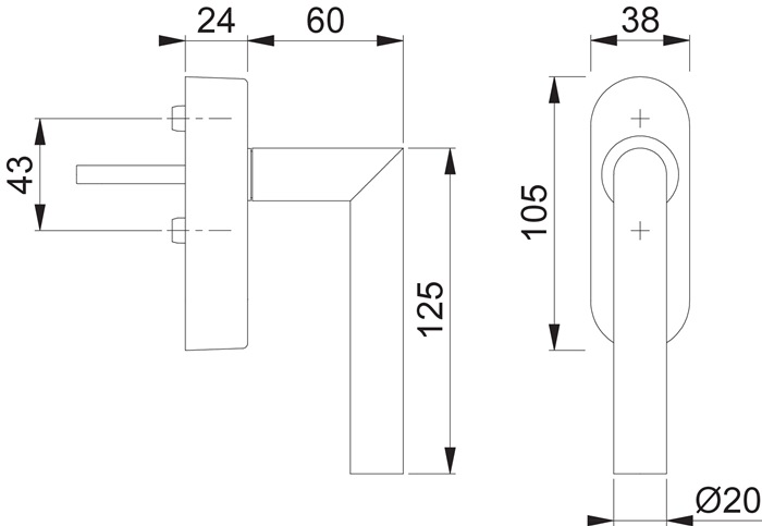 Fenstergriff Ams.E0400/FR-408 VA ma 20-30mm eFenstergriff HOPPE
