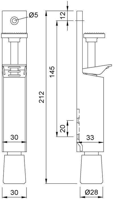 Türfeststeller 1082.02 Aluiminium silberf.lack.Hubh.50mm Türmontage KWS