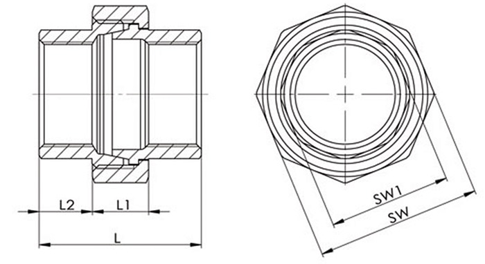 Verschraubung I/I fl.NPS=1 Zoll L 49mm L1=17mm L2=16mm SPRINGER