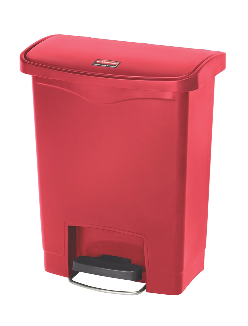 Rubbermaid Slim Jim® Step-On-Tretabfallbehälter, 30 l, Kunststoff, Pedal vorne, rot
