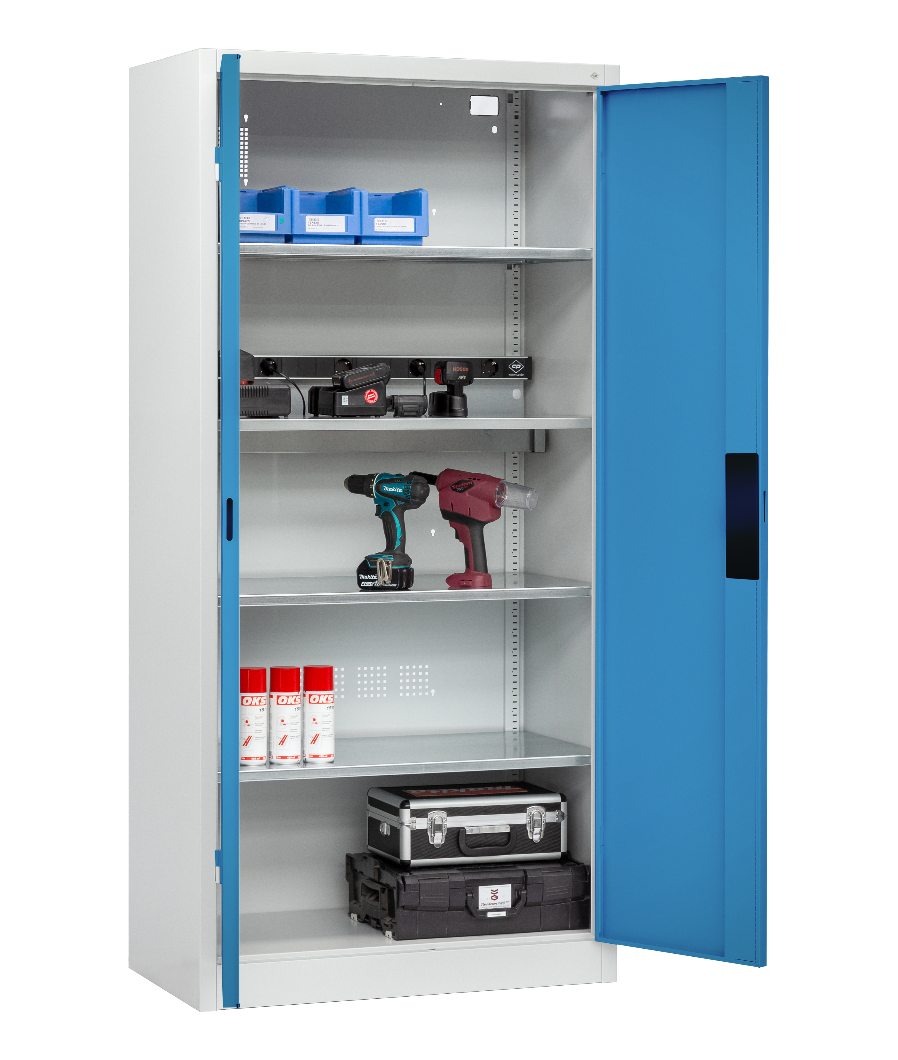C+P Akkuladeschrank Serie 89, H1950xB930xT500mm, 7035/5012
