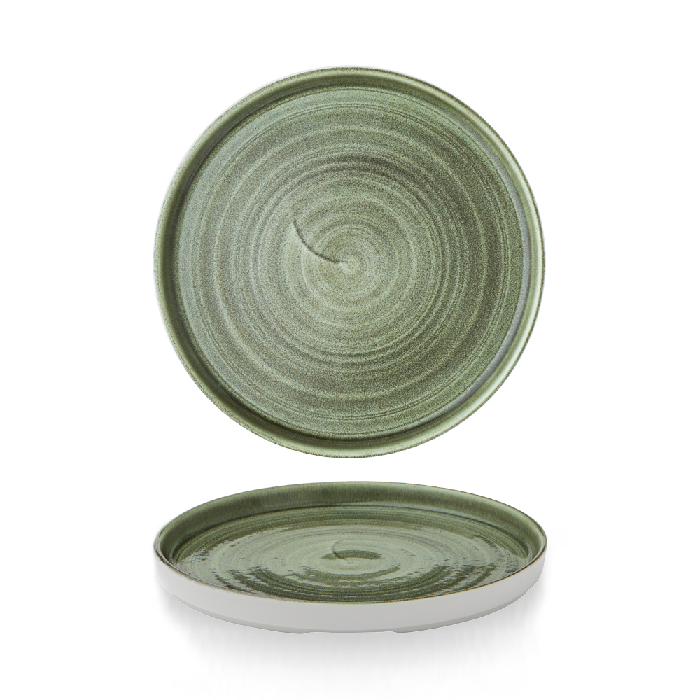 Churchill Super Vit Stonecast Patina Flache Teller mit Steilrand, 21 cm, 6 Stück, in verbranntem Grün, rund