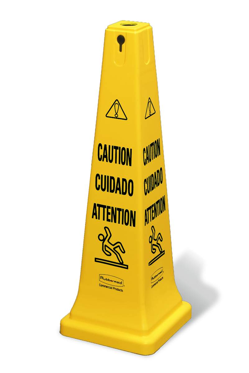 Rubbermaid Mehrsprachige „Caution“-Bodenkegel (Vorsicht!) Mehrsprachiger „Caution“-Bodenkegel (Vorsicht!), 91 cm, gelb