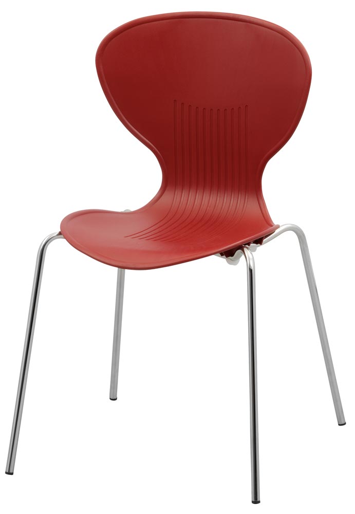 Stapelstuhl, Kunststoffschale geschlossen + tailliert, rot, Sitz-BxTxH 450x400x460 mm, 4-Fuß-Gestell verchromt