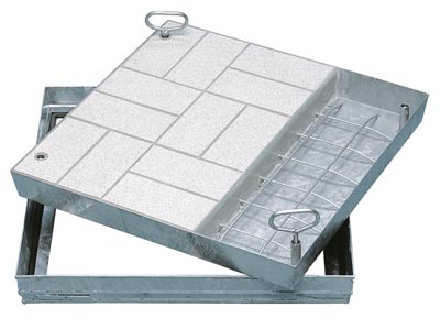 Stahl-Schachtabdeckung, verzinkt, mit frei wählbarer Oberfläche, lichtes Schachtmaß BxT 600x600 mm, Außenmaß BxT 720x720 mm