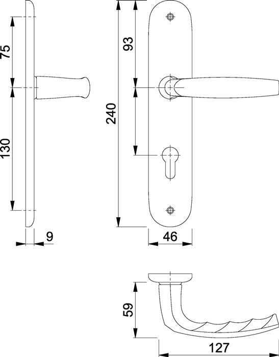 Langschildgarnitur Atlanta 1530/273P Alu.F1 PZ 72mm DIN L/R HOPPE