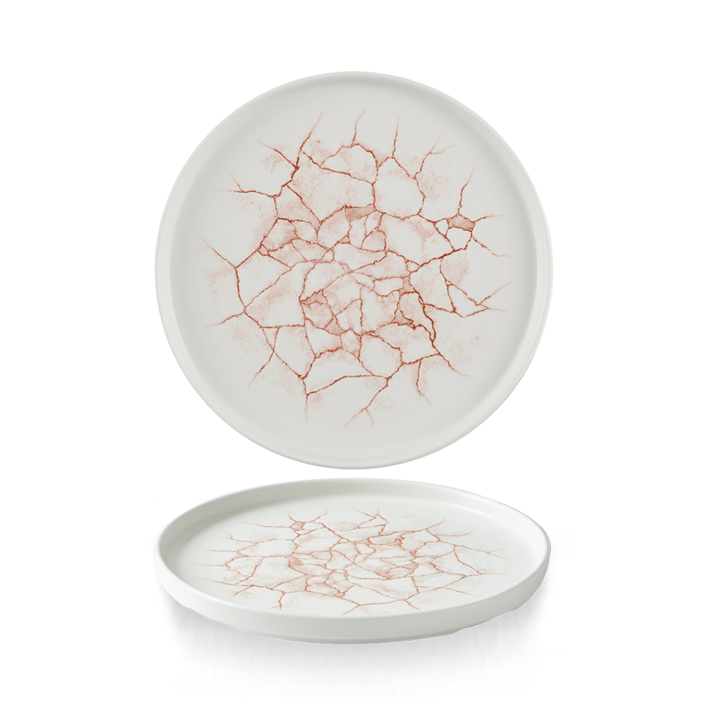 Churchill Super Vit Studio Prints Kintsugi Flache Teller mit Steilrand, stapelbar, 21 cm, 6 Stück, Koralle, rund