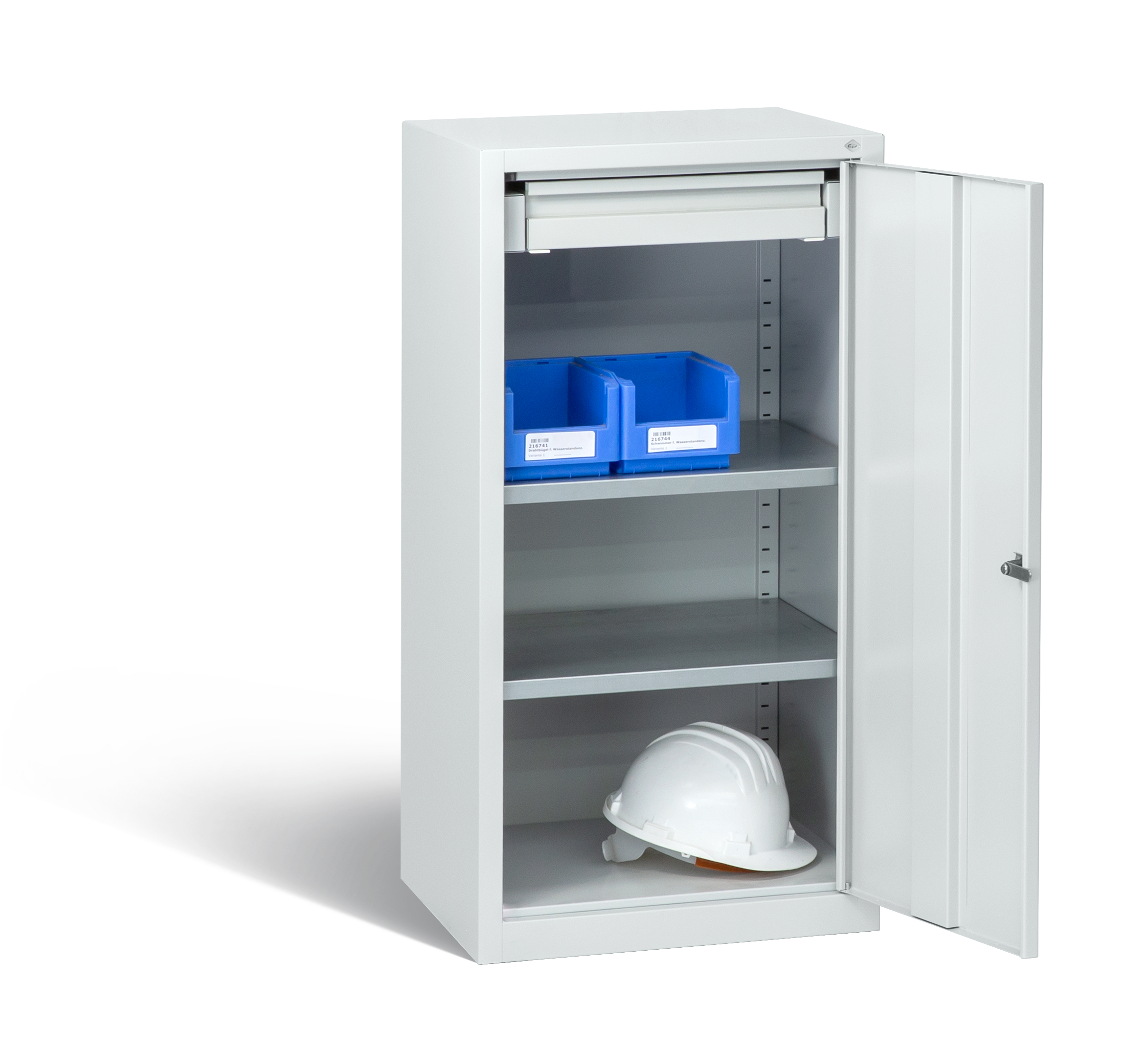 C+P Stahl-Flügeltürenschrank Serie 89, H1000xB100xT500mm, 7035/7035