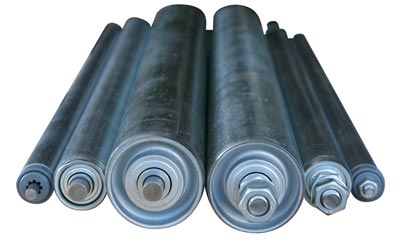 Stahl-Tragrolle verzinkt, mit Federachse, Rollenlänge 400 mm, Rollendurchm. 50 mm, Traglast 30 kg, Achsdurchm. 10 mm, MINDESTABNAHME 10 Stück