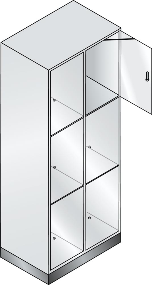 Fächerschrank mit Acrylglastüren, 2x3 Fächer 510 mm, BxTxH 820x500x1750 mm, Schloss, RAL 5012