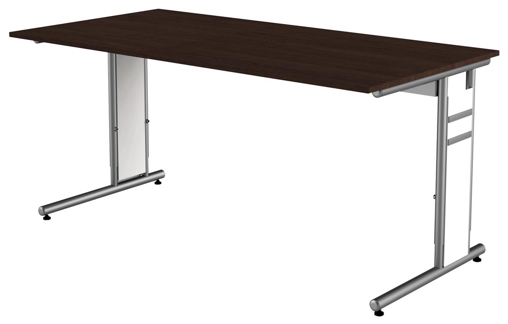 Schreibtisch, BxTxH 1600x800x680-820 mm, C-Fuß-Gestell alusilber, Platte wenge, inkl. Kabelkanal