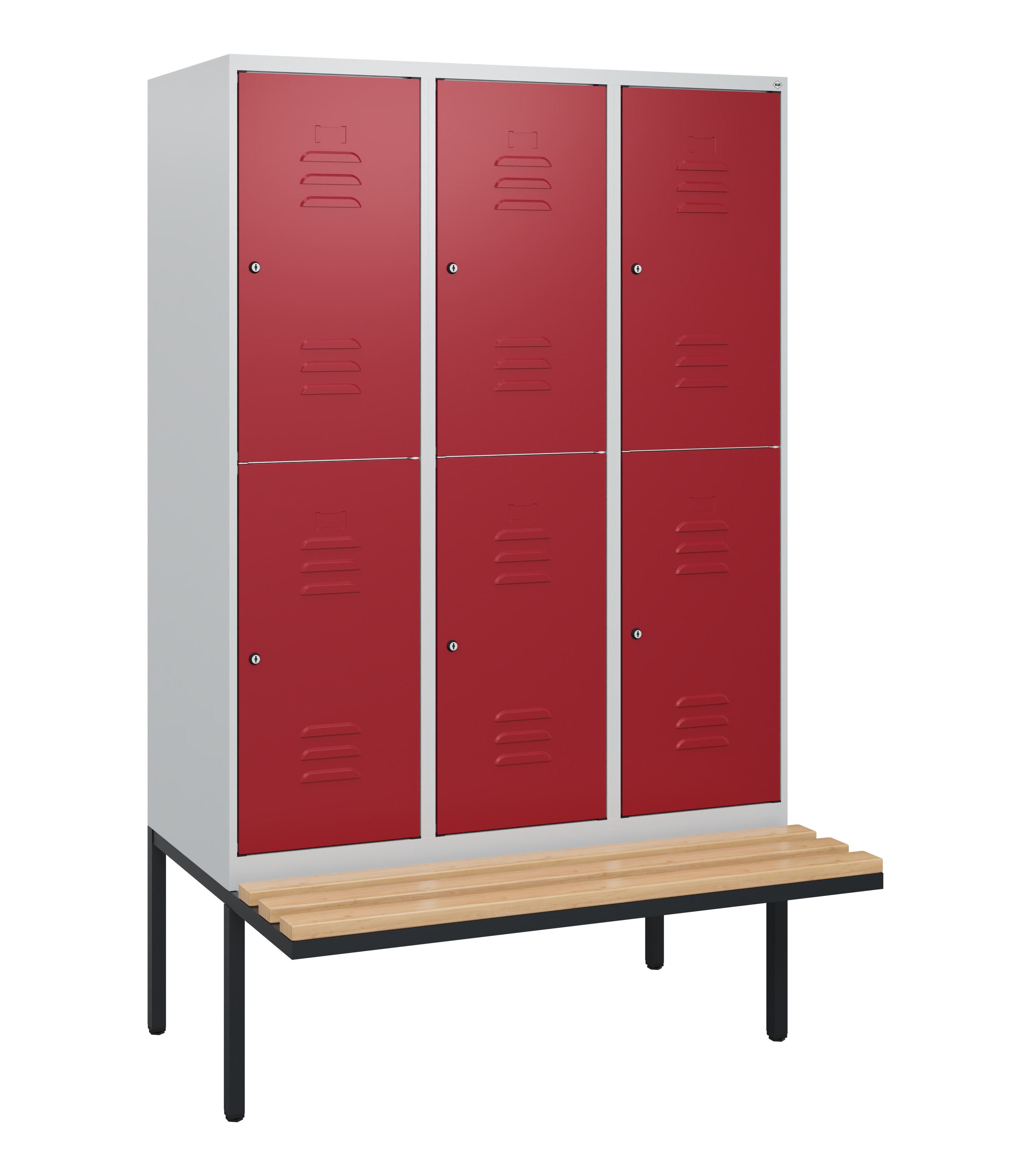C+P Doppelstock-Spind Classic PLUS, Bank, 3 Abteile, 1950x1200x815mm, 7035/3003