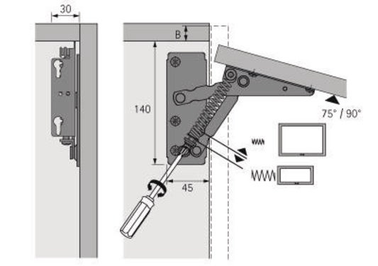 Hochklappbeschlag Lift,80-220N STA vern.75Grad HETTICH