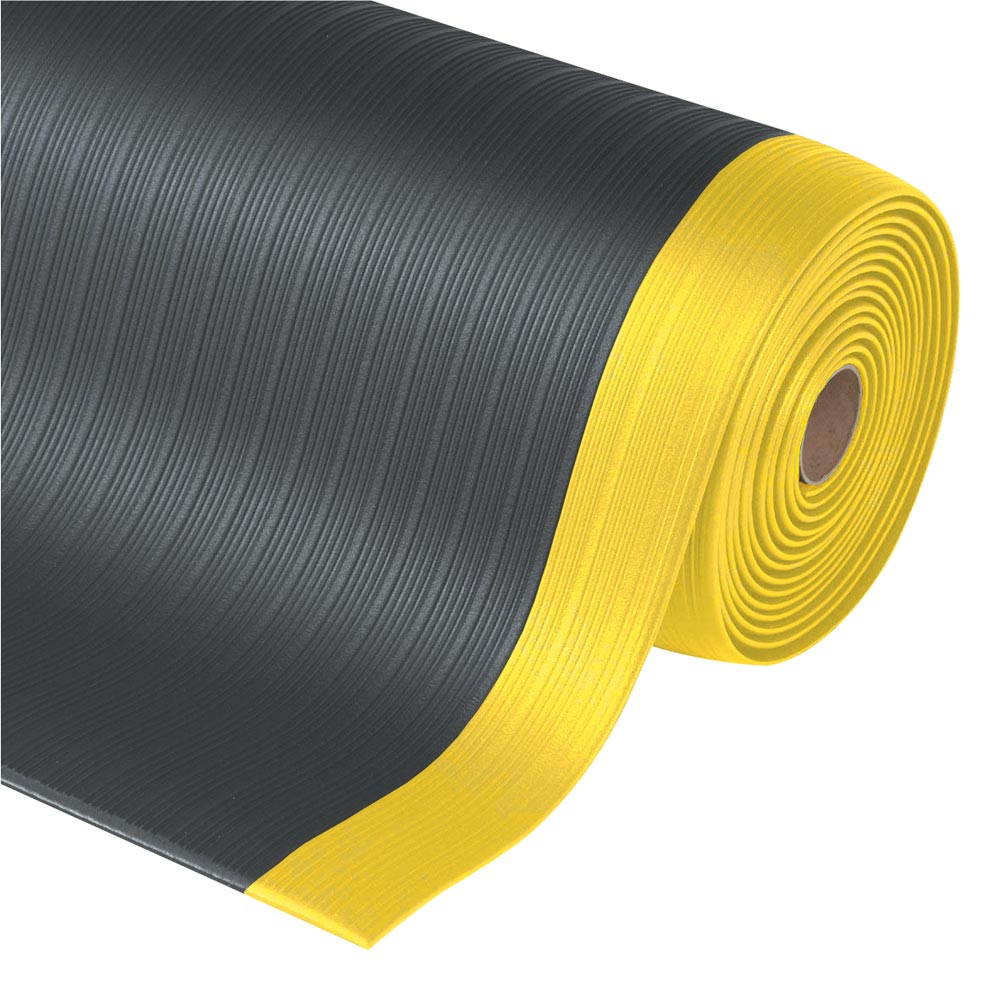 Arbeitsplatzbodenbelag aus Vinyl, Rollenware texturiert, Farbe schwarz/gelb, LxB 18,3 mx600 mm, Höhe 9 mm