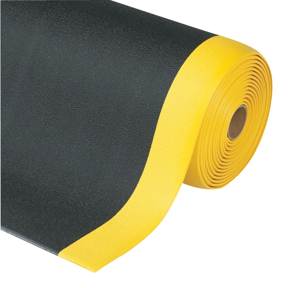 Arbeitsplatzbodenbelag aus Vinyl, Rollenware texturiert, Farbe schwarz/gelb, LxB 18,3 mx600 mm, Höhe 9 mm