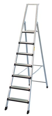 Stufen-Stehleiter mit Sicherheitsbrücke, Stufenvorderkante gepolstert, Leiterlänge 1560 mm, 3 Stufen