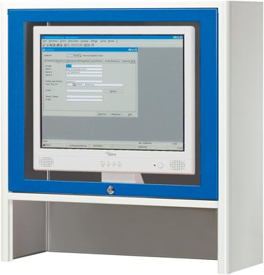 EDV-Monitorgehäuse zur Aufnahme von Bildschirmen bis max. 26 Zoll, BxTxH 720x300x710 mm, RAL 7035/5010