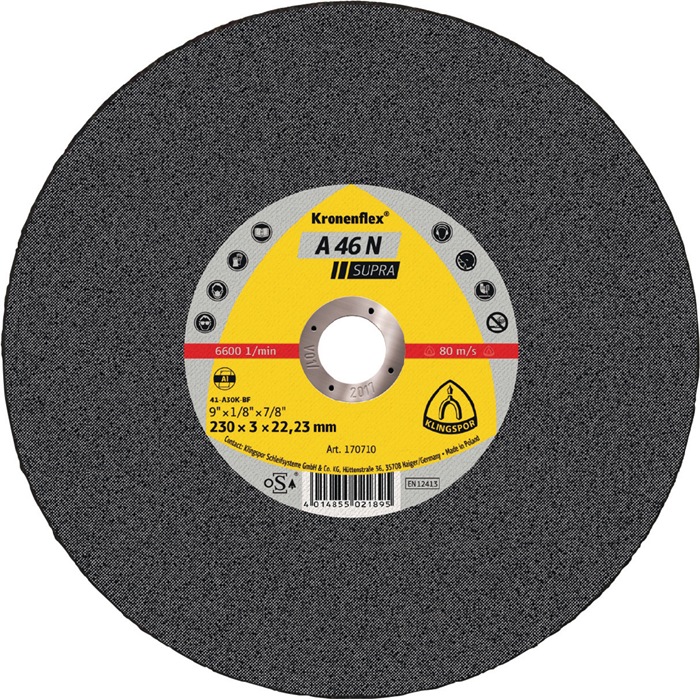 Trennscheibe A 46 N Supra D230x3mm ger.Alu.Bohr.22,23mm KLINGSPOR
