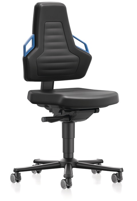 Arbeitsdrehstuhl Nexxit Rl.Integralschaum schwarz Griff blau 450-600mm BIMOS