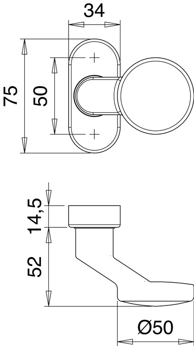 Profiltürknopf 2033/1610 Material VA EST 4-KT.8mm fest/drehbar EDI