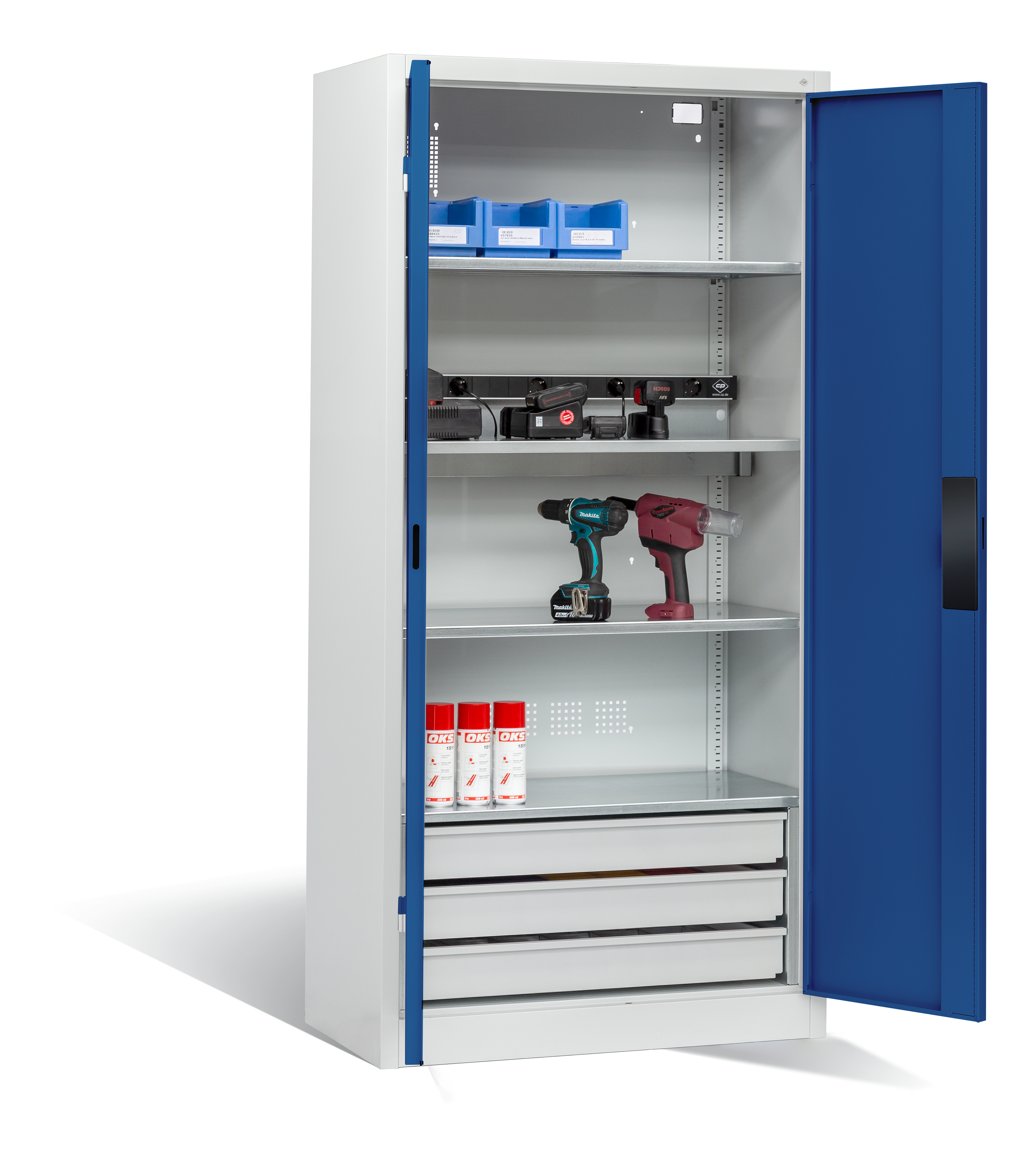 C+P Akkuladeschrank Serie 89, H1950xB930xT500mm, 7035/5010