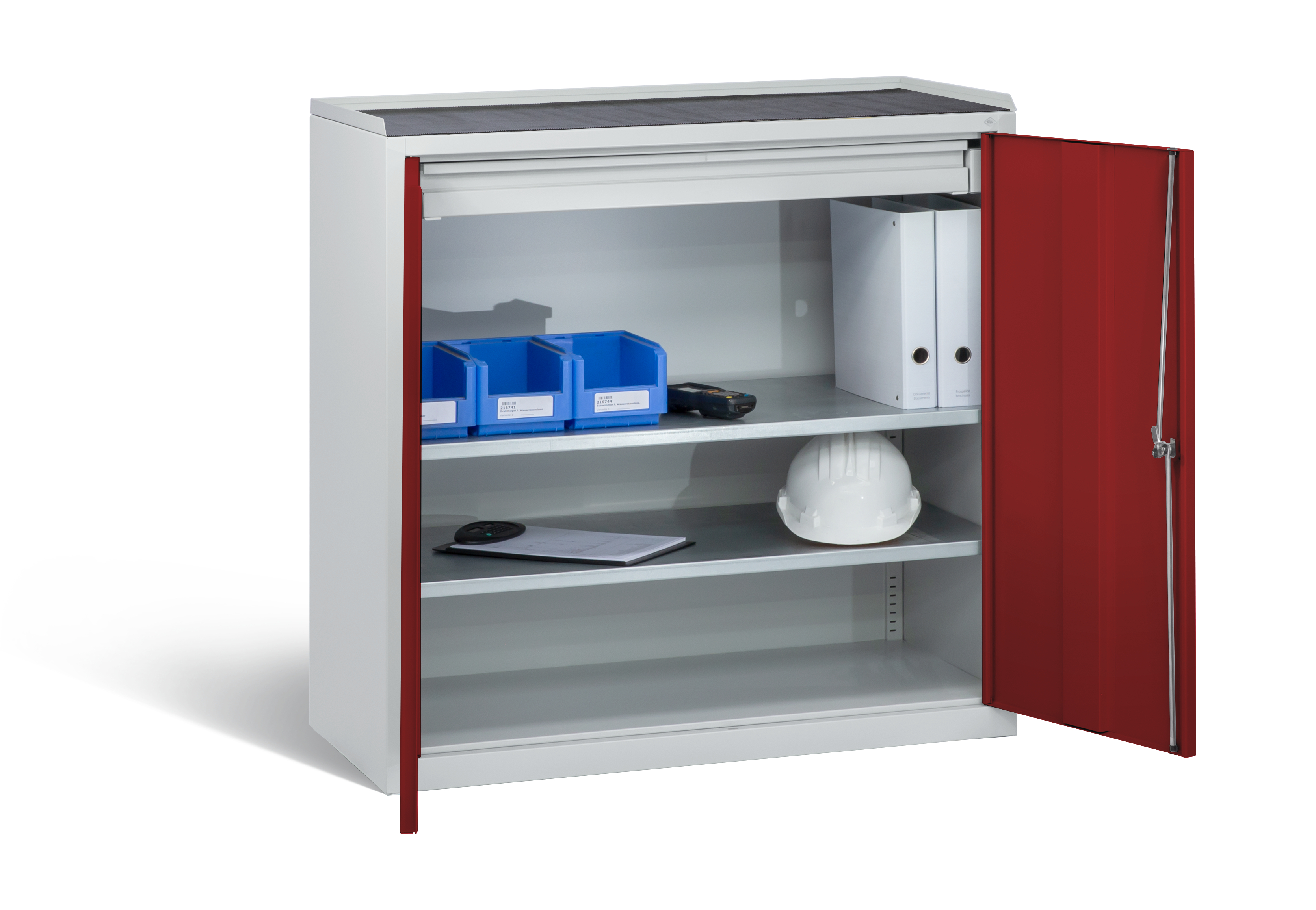 C+P Stahl-Flügeltürenschrank Serie 89, H1000xB100xT500mm, 7035/3003