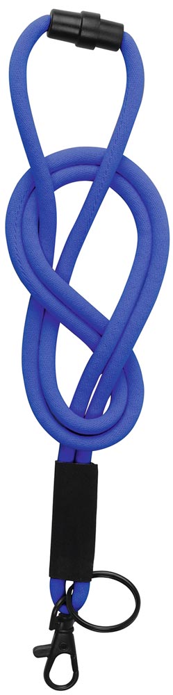 Umhängeband rund, Polyester, 460 mm lang, mit Karabinerhaken + Schlüsselring, blau, VE 30 Stück