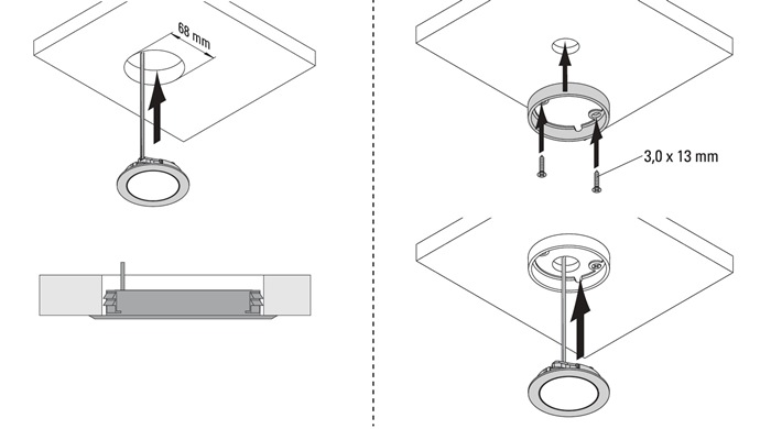 Einbauleuchte Chip Neutralweiß 12 V 4 W EL.-D.58mm Rahmenfarbe Edelstahloptik L&