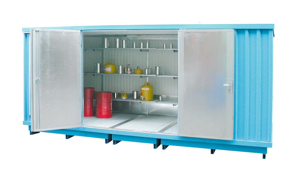Umweltcontainer, verzinkt, vormontiert, Auffangvolumen 2x1300l, für wassergefährdende Flüssigkeiten, BxTxH 5075x4330x2605mm