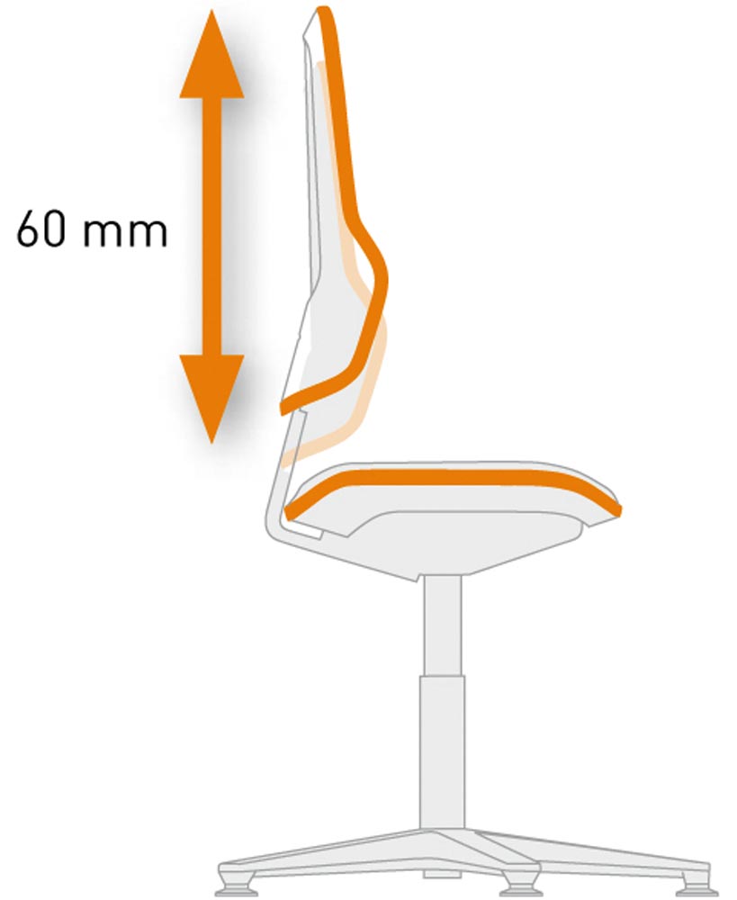 Arbeitsdrehstuhl, Permanentkontakt, mit Rollen, Flexband orange, Basisstuhl ohne Polster, Sitz Höhe 450-620 mm, DIN 68877