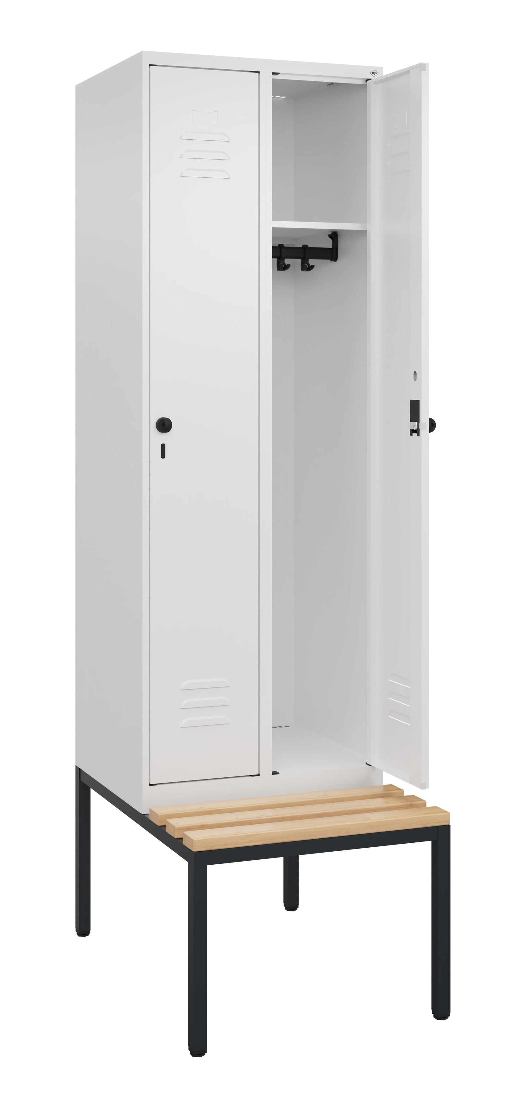 C+P Spind Classic PLUS, Bank, 2 Abteile, 2120x600x815mm, 9016/9016