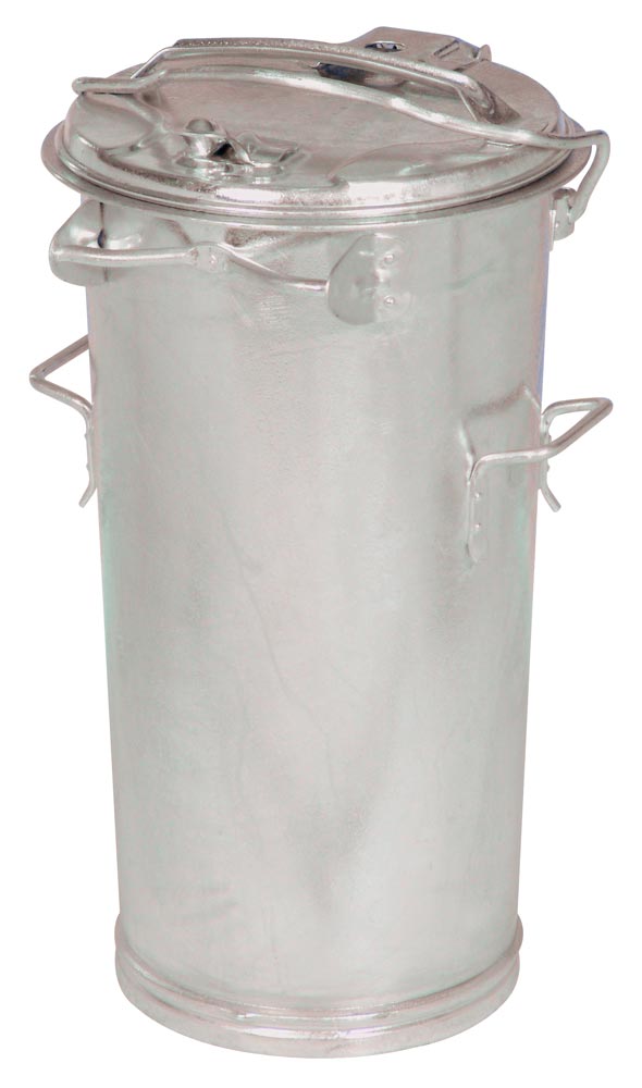 System-Mülleimer mit Verschlussbügel, Scharnierdeckel, Vol. 50 l, Durchm.xH 387x700 mm, feuerverzinkt