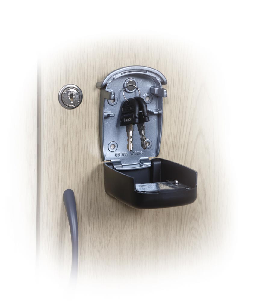Schlüsselbox, BxTxH 62x35x100 mm, 4-Zahlen-Drehkombinationsschloss, schwarz/silber, inkl. Befestigungsmaterial zur Wandbefestigung