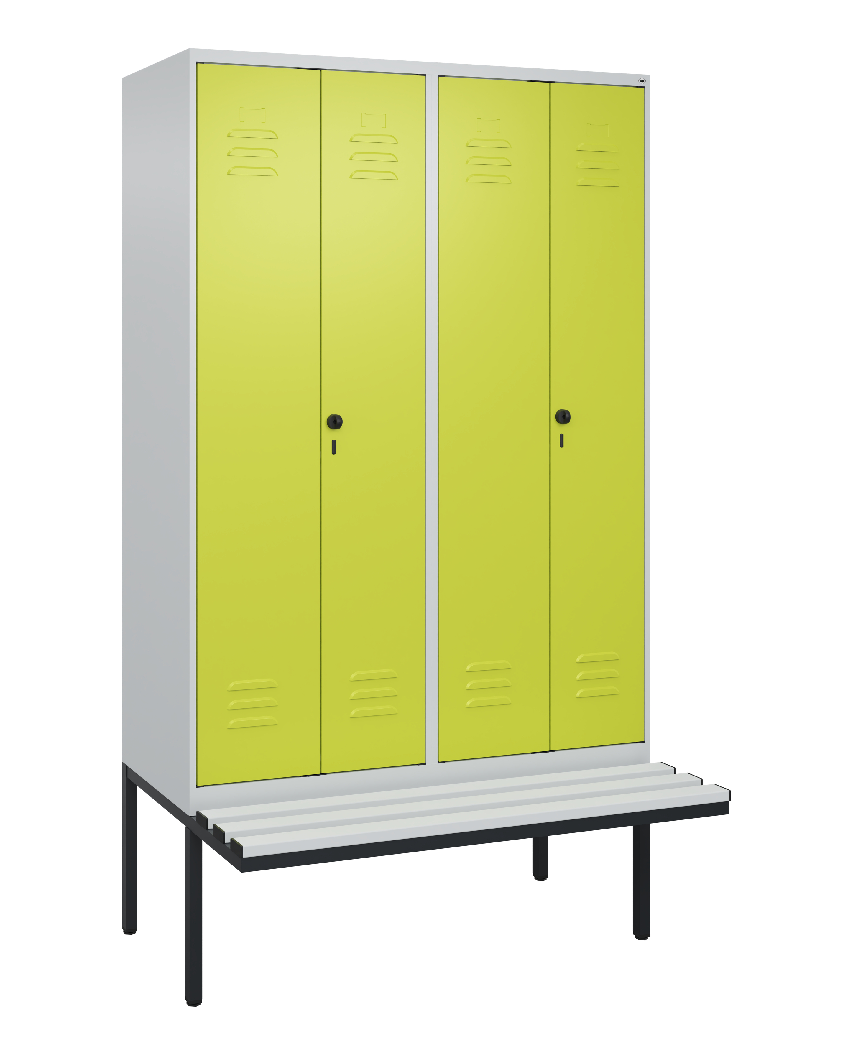 C+P Schwarz-Weiß-Spind Classic PLUS, Bank, 4 Abteile, 2120x1200x815mm, 7035/0024