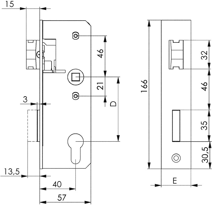 Schloss 143U DIN L/R PZW 40mm AMF