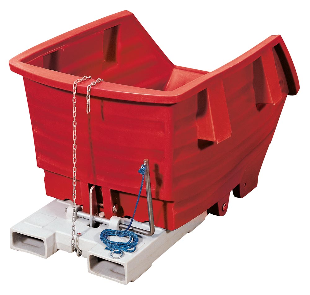 Muldenkippbehälter aus PE, Vol. 0,5 cbm, LxBxH 1530x960x790 mm, Traglast 150 kg, mit Staplertaschen, Farbe rot