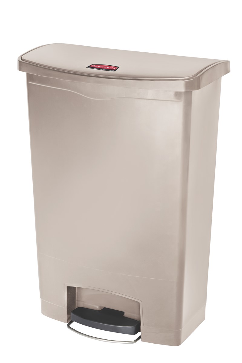 Rubbermaid Slim Jim® Step-On-Tretabfallbehälter, 90 l, Kunststoff, Pedal vorne, beige