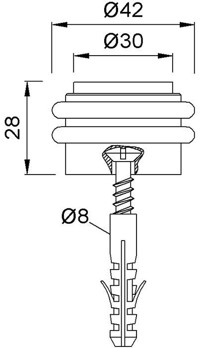 Bodentürpuffer 2053.31 D.42mm H.28mm Alu.silberf.elox.Dübelmontage KWS