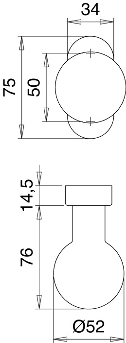 Profiltürknopf 2033/5020 Material VA EST 4-KT.M12mm fest EDI
