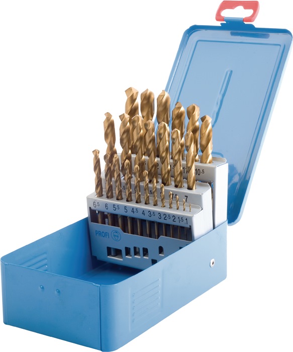 Spiralbohrersatz DIN 338 TypN D.1-10x0,5mm HSS TiN 19tlg.Metallkass.