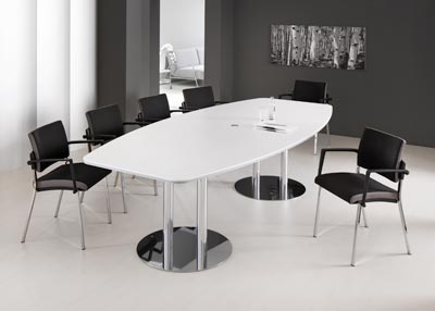 Konferenztisch, für 10 Personen, BxTxH 2800x850/1300x745 mm, Platte ahorn, Tellerfüße verchromt