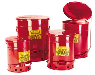 Entsorgungsbehälter aus Stahl, Volumen 53 Liter, Farbe rot, Durchm.xH 408x514 mm, mit Fußpedal
