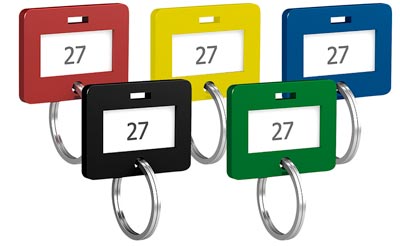 Schlüsselanhänger, farbig sortiert, 10 Stück, Farben: rot, blau, schwarz, gelb, grün