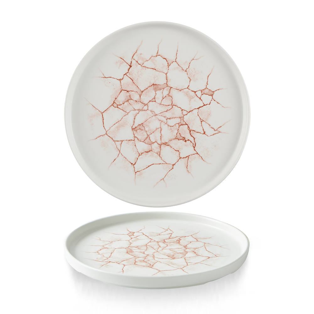 Churchill Super Vit Studio Prints Kintsugi Flache Teller mit Steilrand, stapelbar, 26 cm, 6 Stück, Koralle, rund