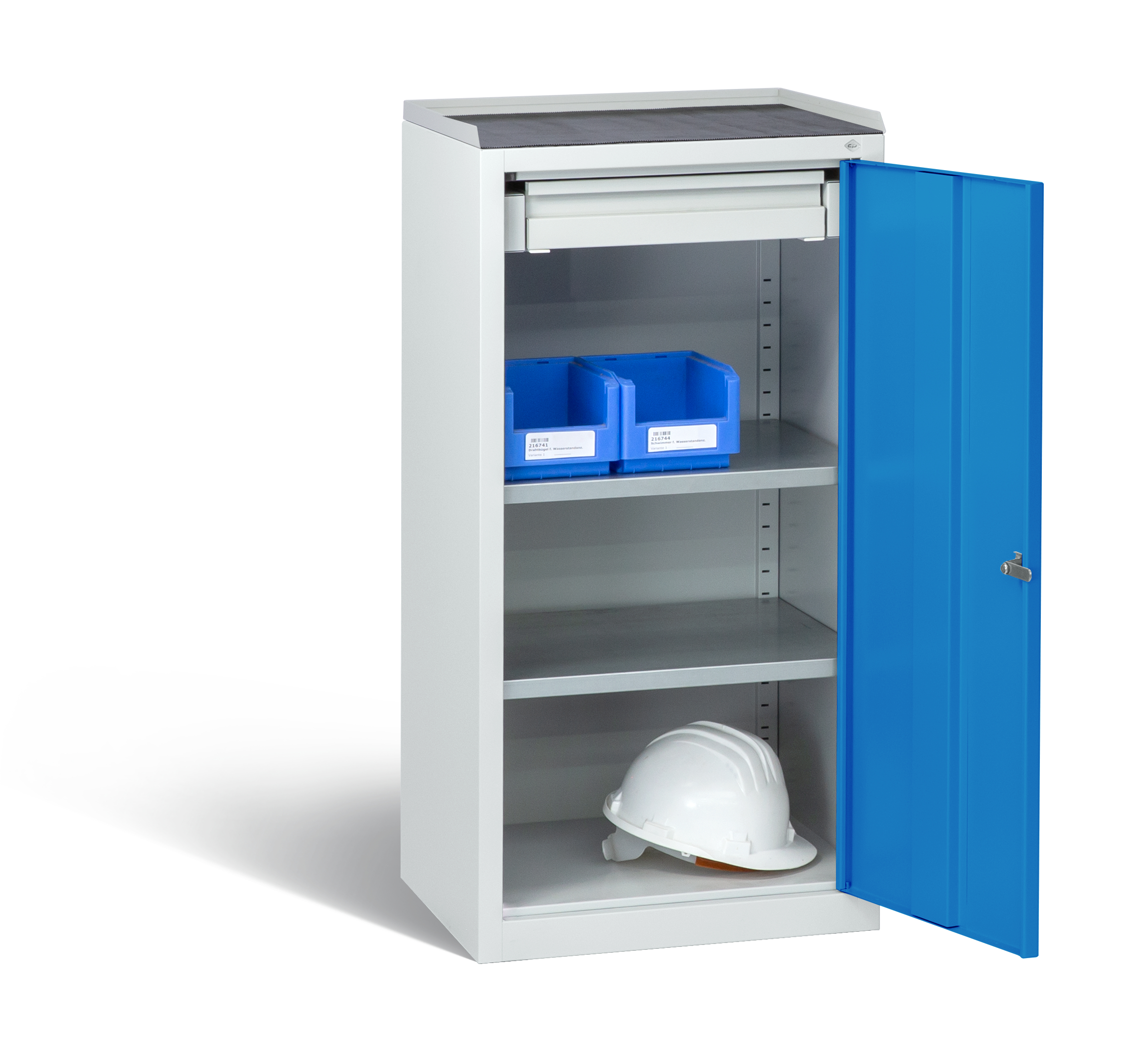 C+P Stahl-Flügeltürenschrank Serie 89, H1000xB100xT500mm, 7035/5012