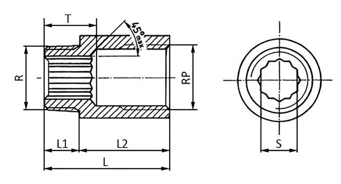 Hahnverlängerung DIN 3523 EN 10226-1 NPS 1/2 Zoll 53mm 13mm 40mm SPRINGER