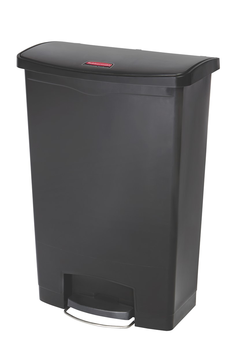 Rubbermaid Slim Jim® Step-On-Tretabfallbehälter, 90 l, Kunststoff, Pedal vorne, schwarz